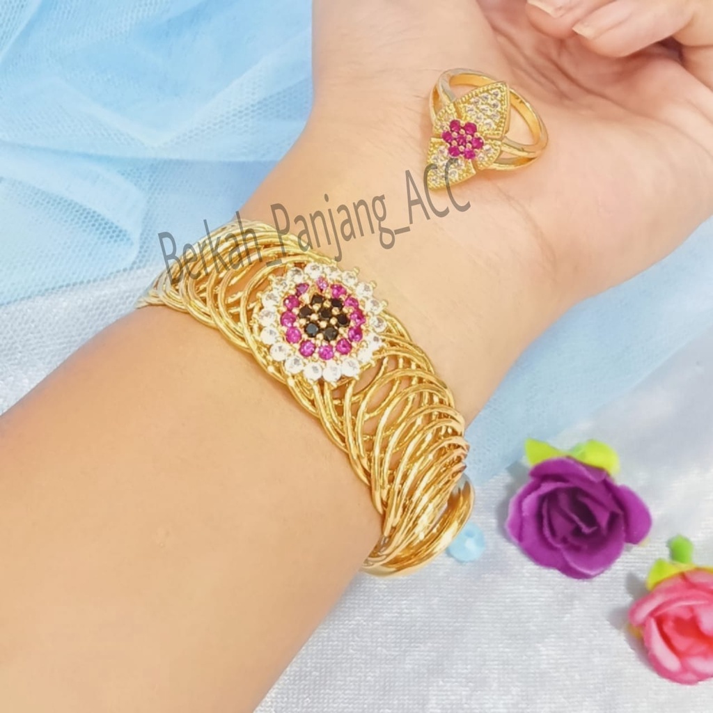 SET DEWASA RED DIAMOND ZIRCON LAPIS EMAS perhiasan super berkelas fashion korea anti karat dan anti luntur