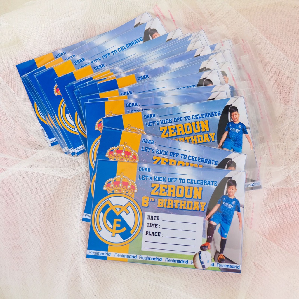 Real Madrid Sepak Bola Kartu Undangan Ulang Tahun / Birthday Party Invitation Card