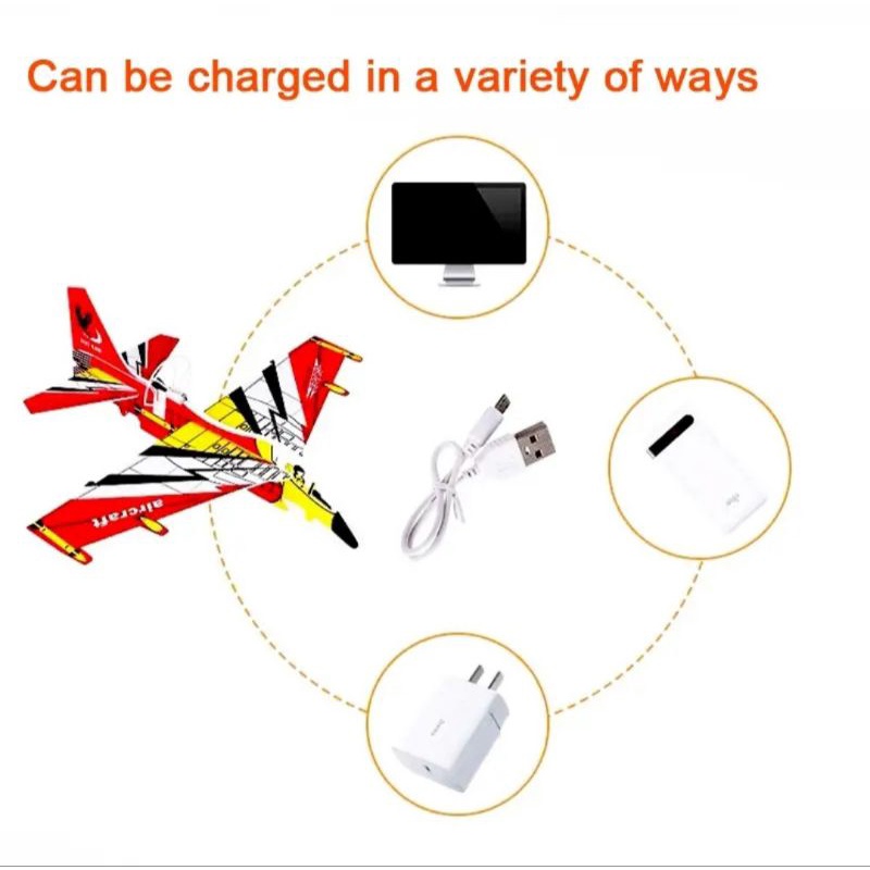 Mainan Pesawat Terbang Elektrik Lempar Tangan Bahan Busa Dengan Lampu Dan USB Charging Untuk Outdoor