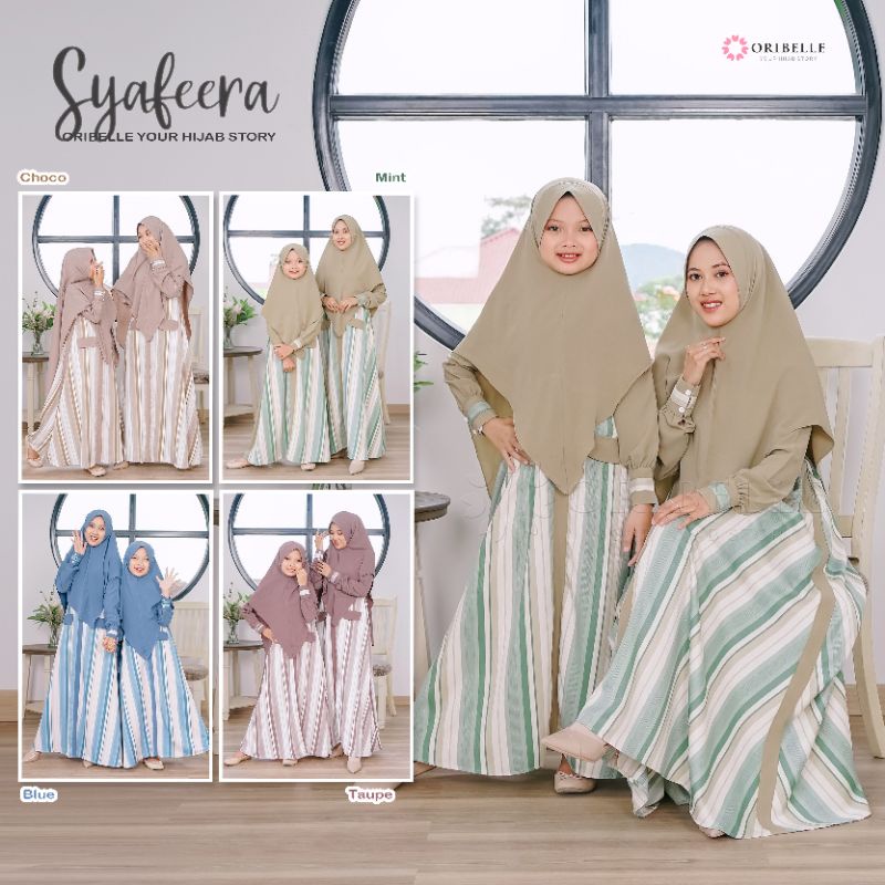 SYAFEERA BY ORIBELLE ORIGINAL DRESS MOTIF SALUR LENGAN PANJANG Gamis syari set khimar couple mom kid