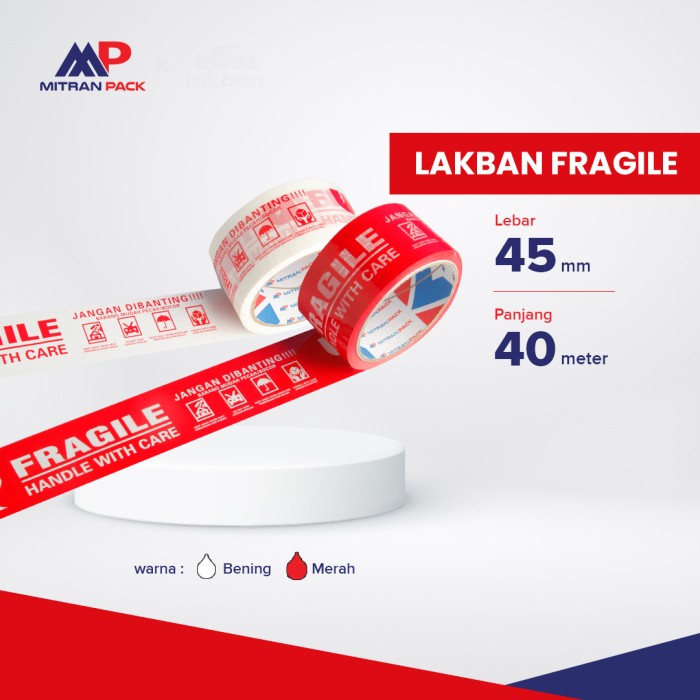 Lakban Fragile Merah anti putus 48mm x 40 m / Fragile - Merah