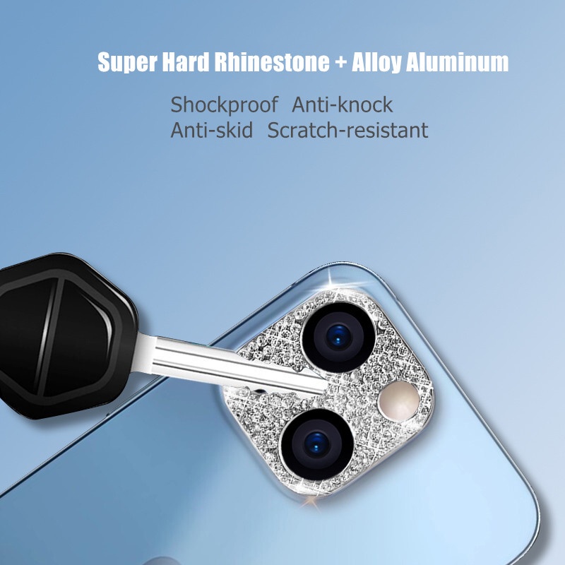 IPHONE Luxury Diamond Metal Full Cover Pelindung Kamera Kompatibel Untuk Iphone11 12 13 14 Pro Max12 13 Berlian Imitasi Mengkilap Berlian Berkilau