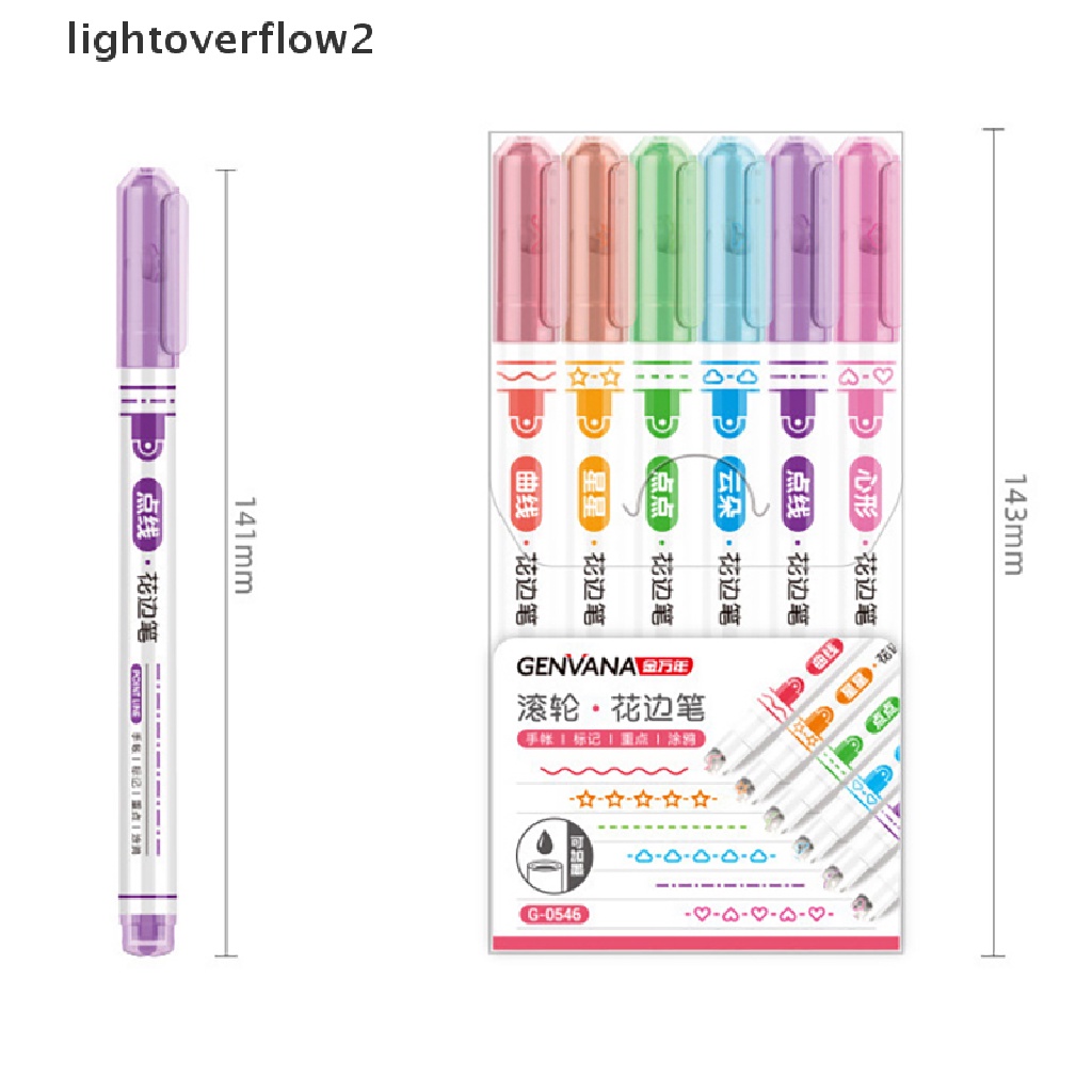 (lightoverflow2) 6pcs / Set Pen Marker Bentuk Garis Multiwarna Untuk Stationery (ID)