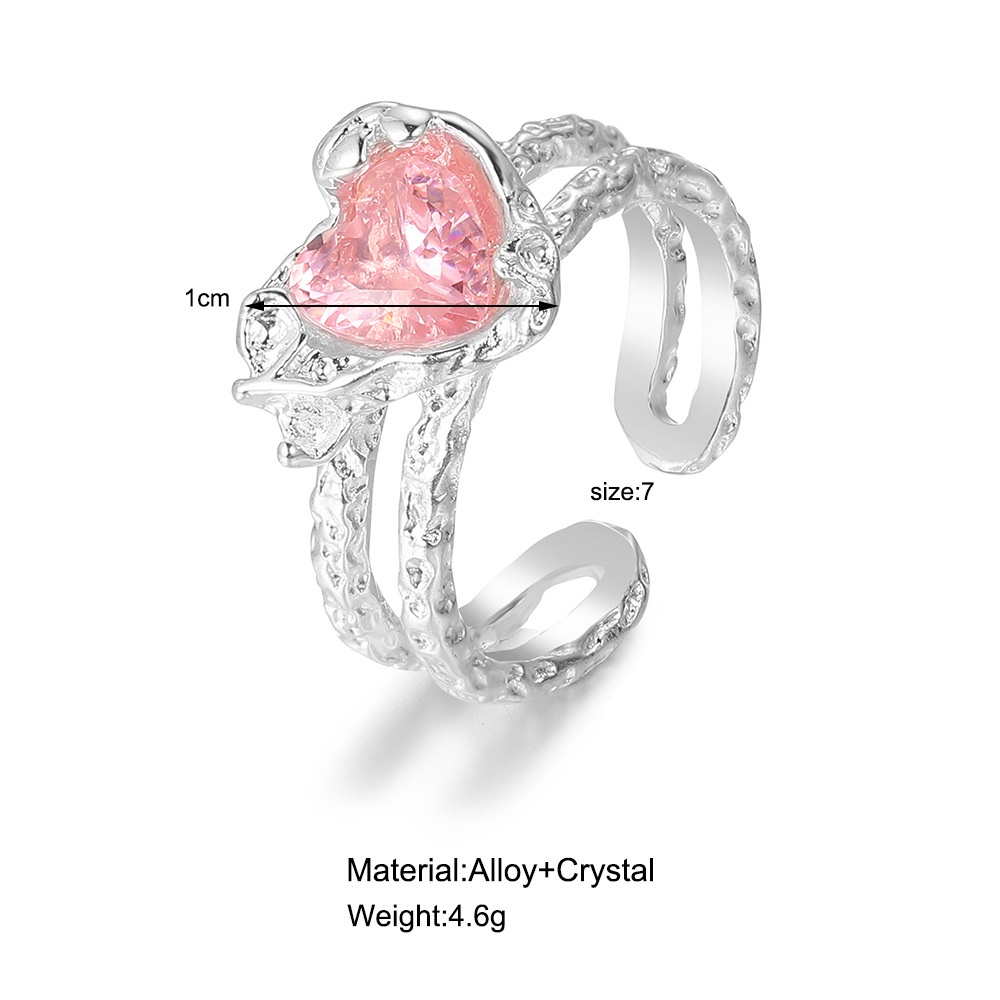 Cincin Model Terbuka Dapat Disesuaikan Desain Hati Warna Pink Untuk Wanita