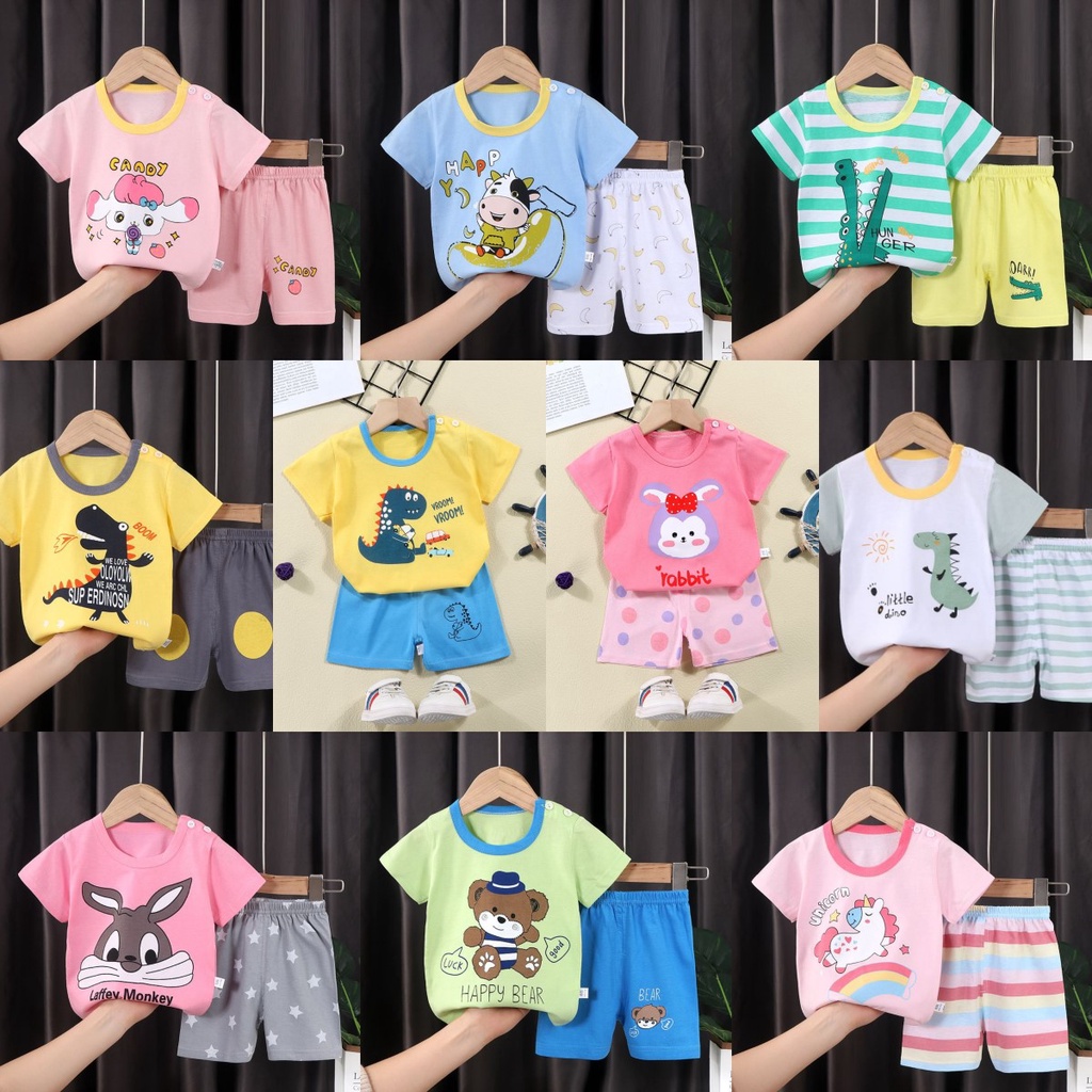 BABY STORE01 - BBA4 SETELAN ANAK 0- 3 TAHUN BAJU SETELAN ANAK PIYAMA TIDUR PENDEK JUMPER ANAK BAYI