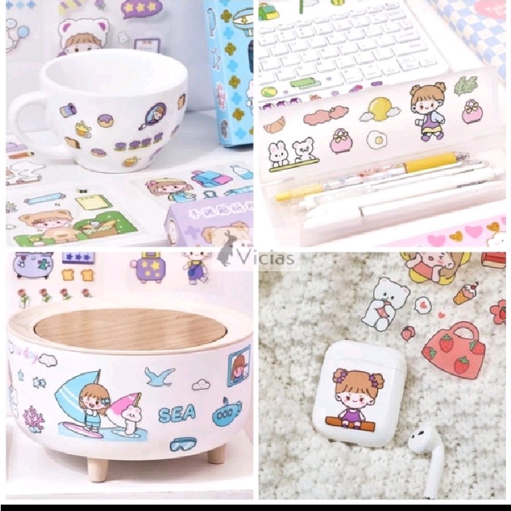 Promo 100 Lembar Sticker Waterproof Lucu Cartoon Terbaru Box Besar