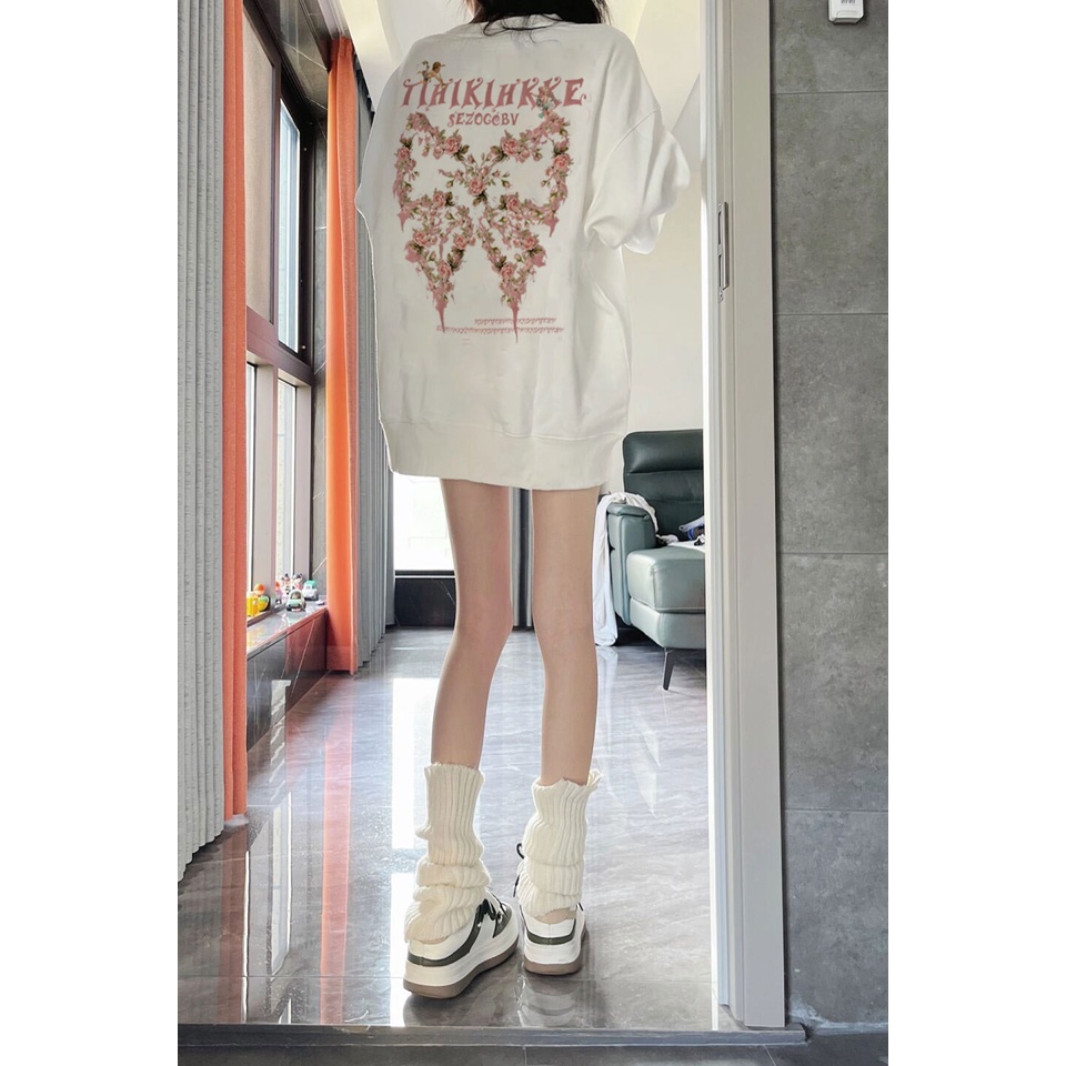 Sweater Lengan Panjang Oversized Pink Bow Korean Style/Sweater Crop/Kaos Oversize/Switer Wanita