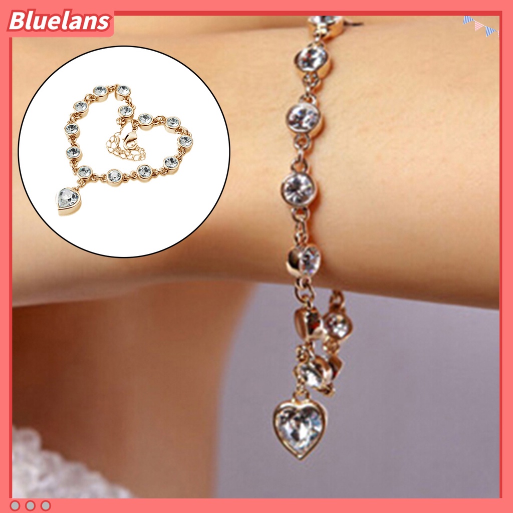 Gelang Rantai Berlian Imitasi Bentuk Hati Bahan Alloy Untuk Wanita