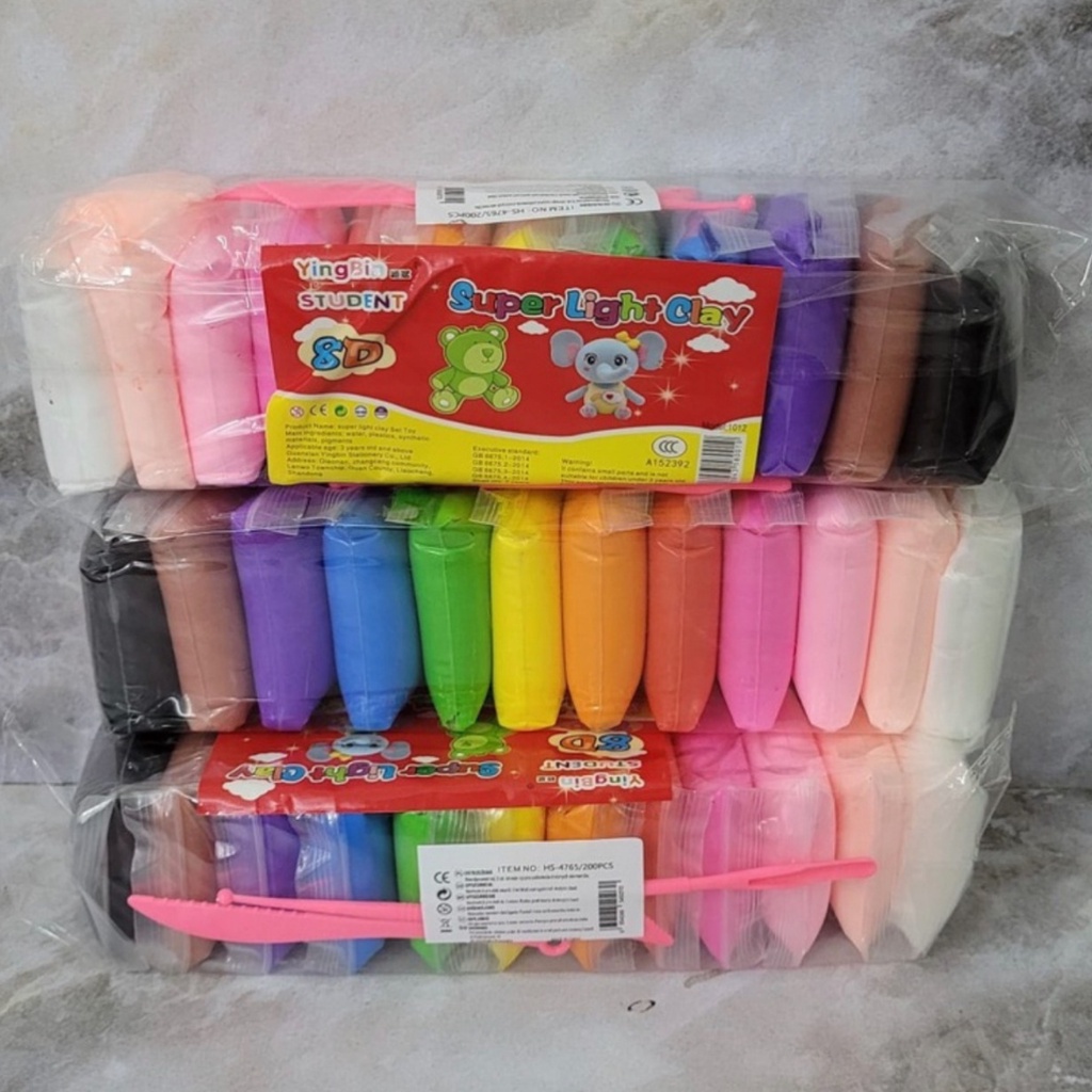 Mainan Edukasi Anak Plastisin Lilin Mainan Clay Polymailer Isi 12 Pcs Free Pisau Mainan