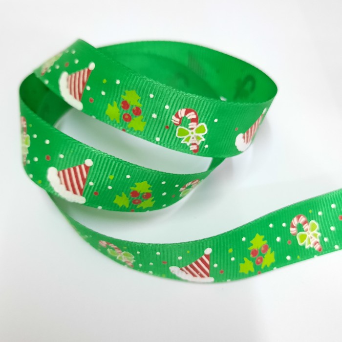 

PROMO Pita Grosgrain Motif Natal 2cm per roll - Hijau Topi