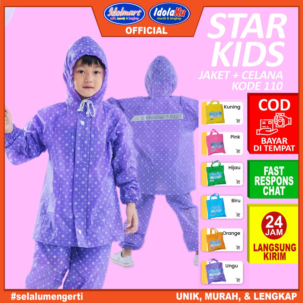 IDOLMART Jas Hujan Anak Kids PLEVIA 110 Motif Star Merk Plevia Surabaya