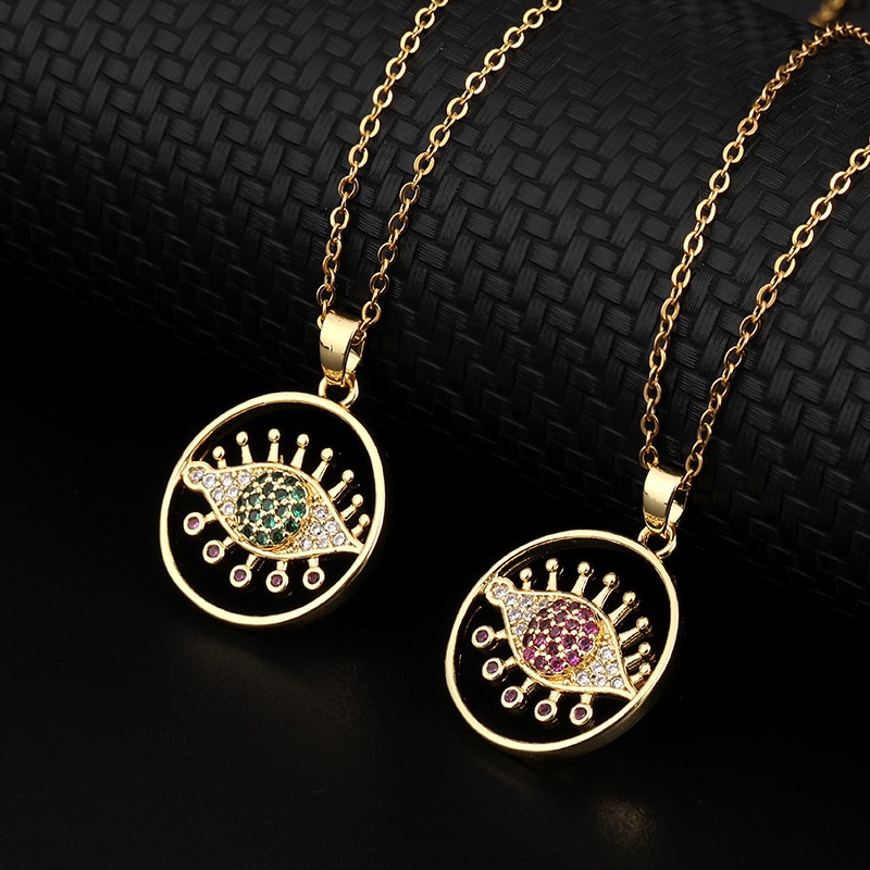 Kalung Rantai Dengan Liontin Mata Iblis Aksen Zircon Warna-Warni Gaya Bohemian Eropa Amerika
