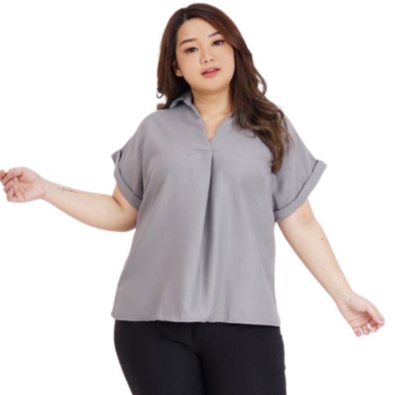 Baju Atasan Wanita Oversize Blouse Jumbo Ld 130 cm Terbaru 2023  Viral Kerah Kemeja Bahan Moscrepe . Blus Wanita Dewasa Big Size Kekinian Murah Jessy