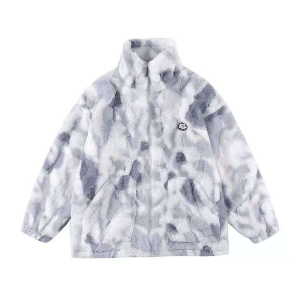 Musim Dingin Jepang Retro Tie-Dye Domba Beludru Jaket Wanita Baru Trendi Merek Versi Korea Siswa Pen