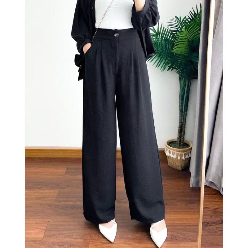 HIGHWAIST LOOSE PANTS CRINGKLE AIRFLOW | CELANA PANJANG WANITA HIGHWAIST AUTO JENJANG | YORA PANTS