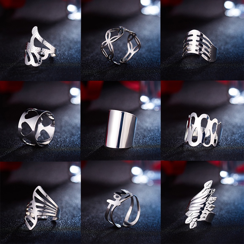 Cincin Bentuk Hati Model Hollow out Adjustable Gaya Korea Untuk Pria Dan Wanita