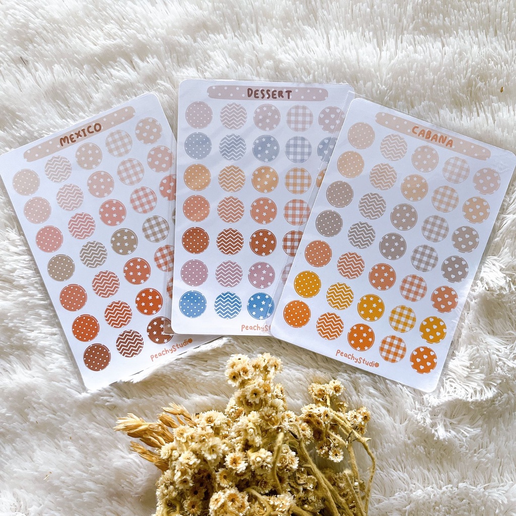 

Round Pattern Aesthetic Sticker Sheet kiss cut sticker bulat