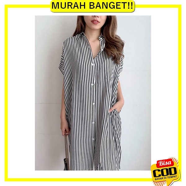 Baju Dress Wanita Cewe Kerja Gereja Gaun Kondangan Pesta Pernikahan Im Herfit Dress Stripe / 8960