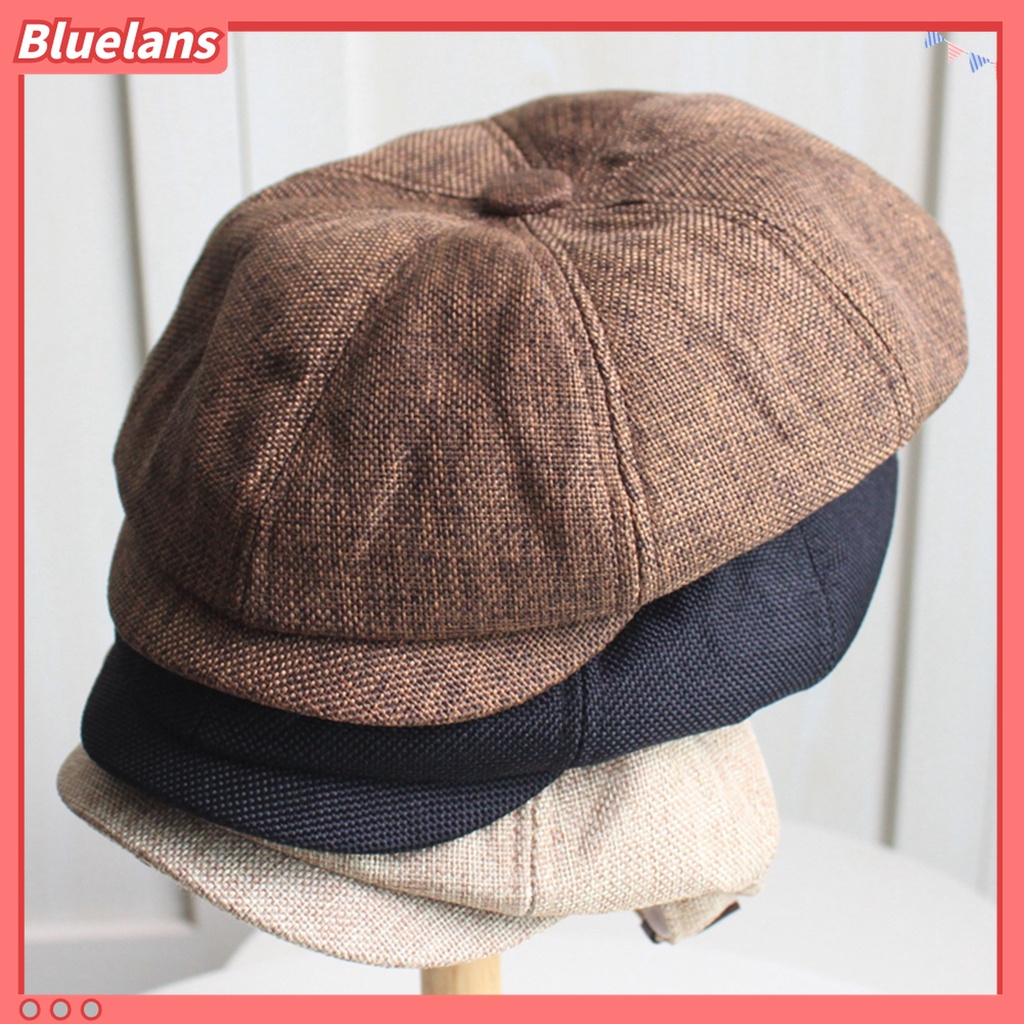 Bluelans Topi Baret Elastis Breathable Warna Solid Gaya Vintage Kasual Untuk Pria