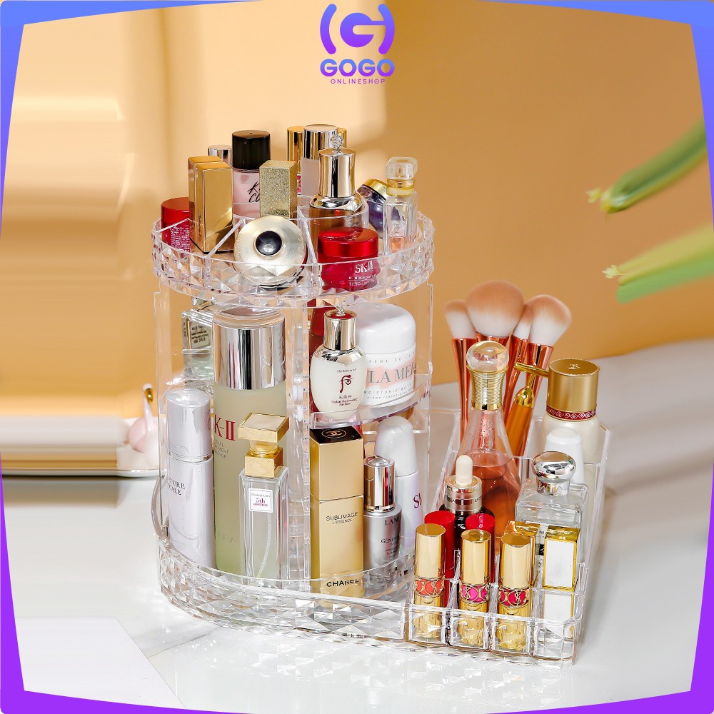 GOGO-K11 Rak Make Up Kosmetik Petak Acrylic Putar 360 Derajat Diamond Transparan Rak Organizer Makeup