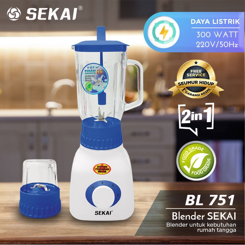 Sekai BL 751 Blender Kaca 2in1 Juicer &amp; Dry Mill . Baru &amp; Bergaransi