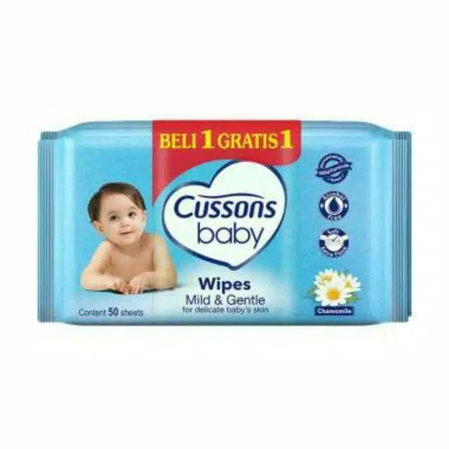 CUSSONS BABY WIPES MILD & GENTLE BELI 1 GRATIS 1 ISI 50 SHEETS / pack