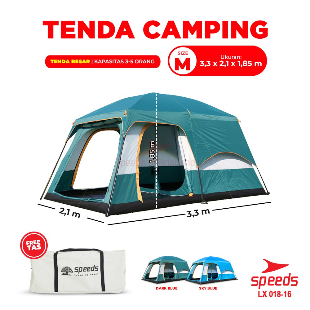 SPEEDS Tenda Camping Tent Besar Muat 3-5 Orang Tenda Kemah Outdoor + Kanopi Double Layer 018-16