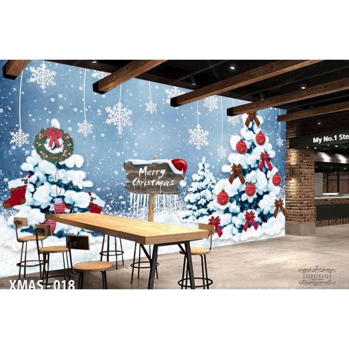 ] WALLPAPER CUSTOM WALLPAPER 3D KOREA STIKER VINYL MERRY CHRISTMAS NATAL