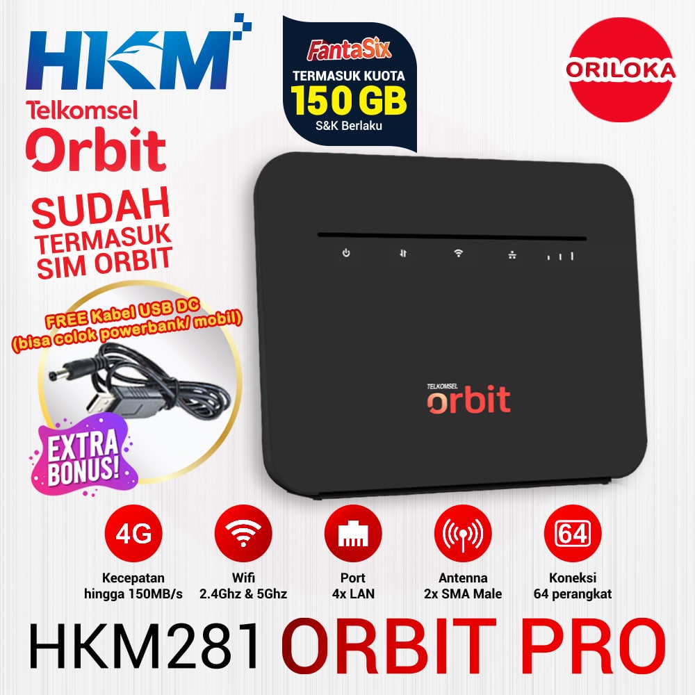 Modem Orbit Pro HKM281 Router FREE PAKET 150GB - Garansi Resmi