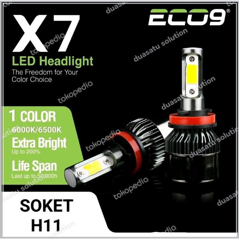 LED MOBIL H11 HB3 HB4 FOGLMAP HEADLAMP X7 ECO9 LUMINOS 1 WARNA 6000K/6500K