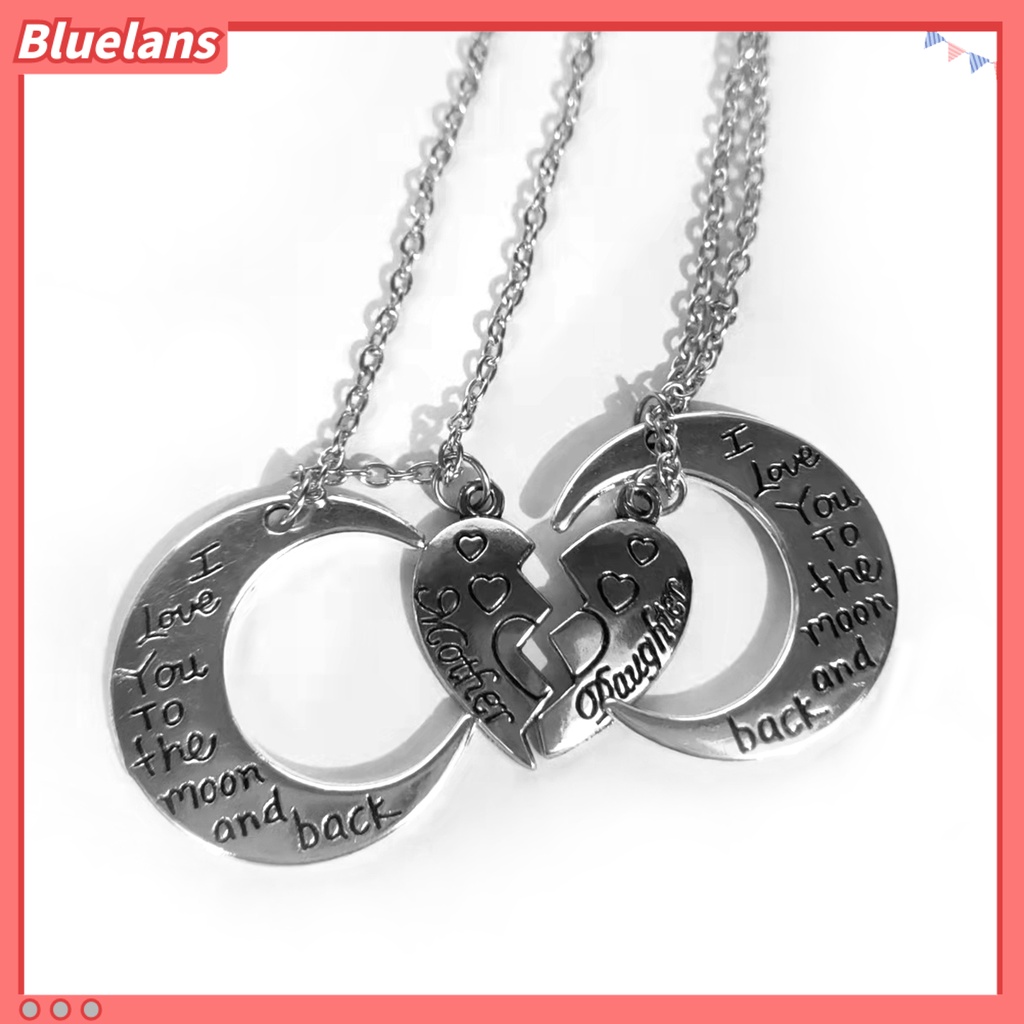 Bluelans 2Pcs I Love You to the Moon and Back Mother Daughter Heart Necklace Pendant Gift