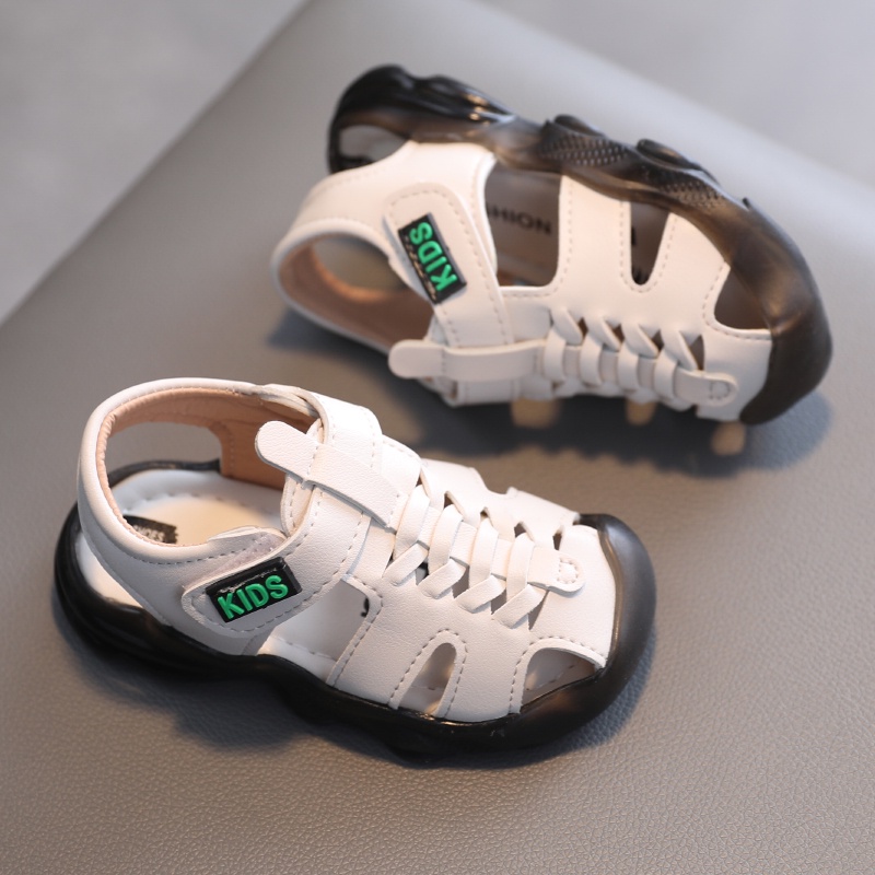 Sandal anak laki-laki sandal kulit PU 1-3 tahun fashion sandal sepatu olahraga sandal hitam putih