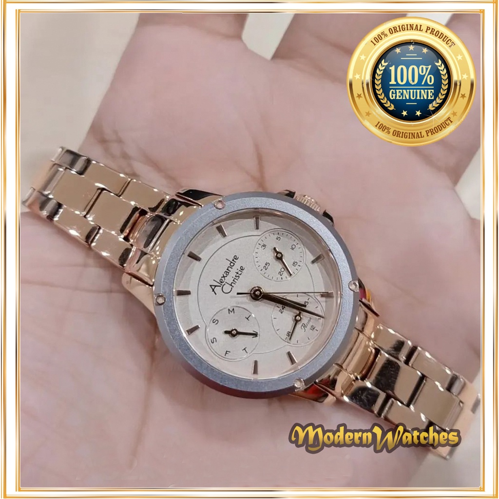 Jam Tangan Ori Alexandre Christie Wanita Terbaru AC 2918 / 2A16 Ungu Rosegold Coklat Maroon Mewah Al