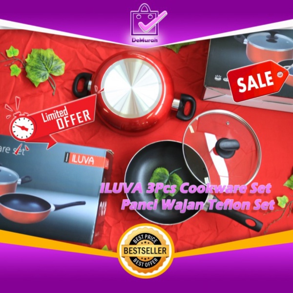 Unik ILUVA 3Pcs Cookware Set Panci Wajan Teflon Set 0462 Murah
