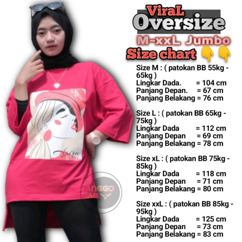 Terbaru Kaos Oversize Wanita Karakter // T-shirt Oversize Basic Top Hijab Style // Kaos Wanita // anggosae // Atasan Wanita Merah