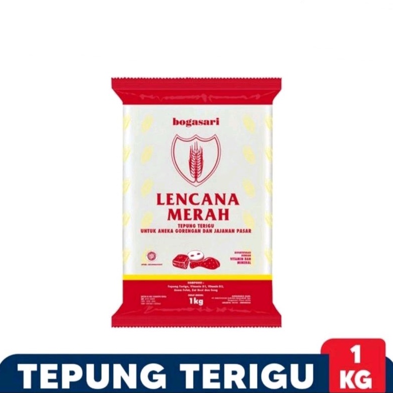 

TEPUNG TERIGU LENCANA MERAH 1KG WHEAT FLOUR KEMASAN PACKING PABRIK BOGASARI