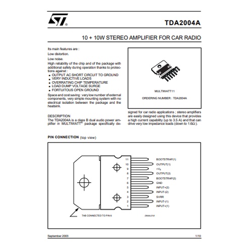 TDA 2004 Genuine ( 20W Stereo IC Amplifier ) 2x10W ST Asli Kualitas Bagus IC TDA2004 TDA2004R TDA-2004