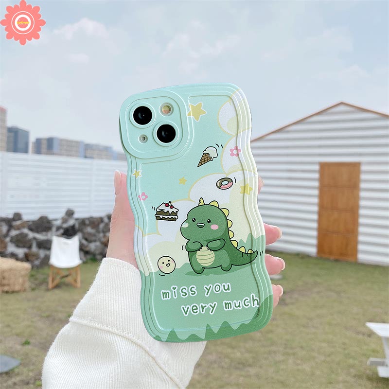 Happy Milk Tea Casing Realme C53 C55 10 C15 C25Y C11 2020 C3 C25s C21Y C25 C35 C12 C20 C11 2021 9i 6i 5i 5 5s C1 C20A Wavy Edge Cake Doughnut Dinosaurus Kecil Lucu Soft TPU Cover