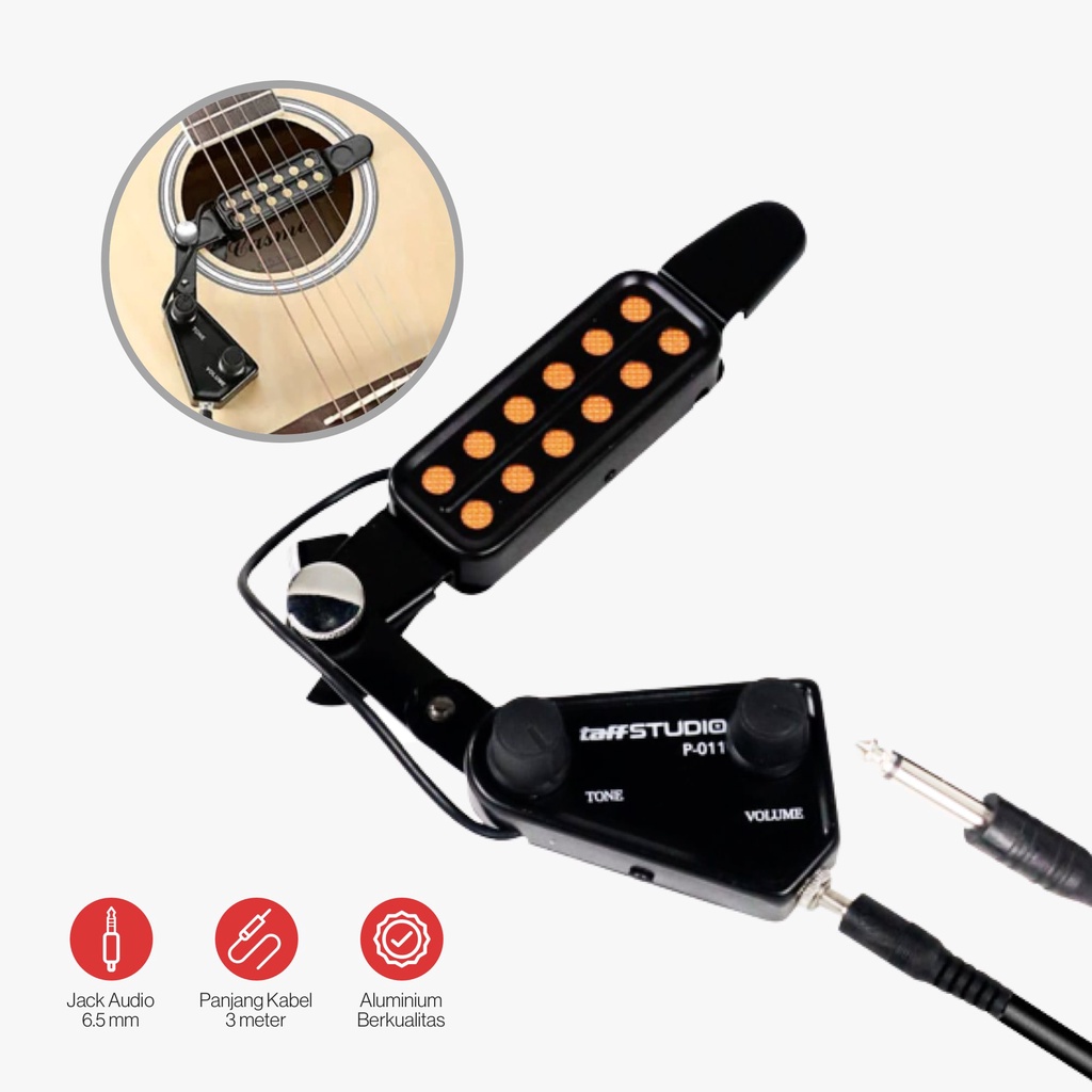 Transducer Pickup Gitar Akustik 12 Hole dengan Tone Volume Control - P-011 - OMSKCIBK Black