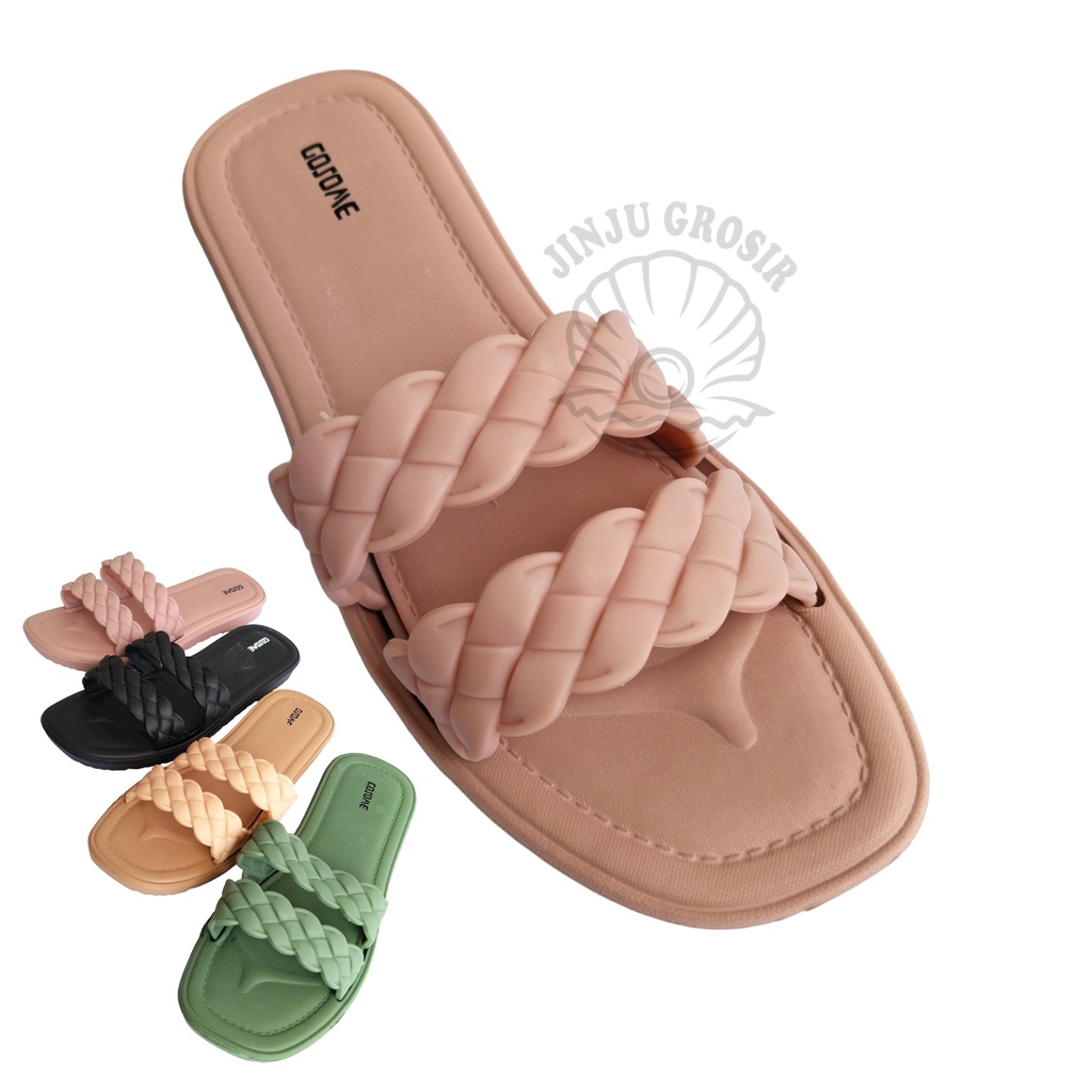 Sandal Kepang Wanita Sendal Slop Perempuan Cewek Ban 2 Karet Kekinian Viral Lucu Murah Ukuran 36 37 