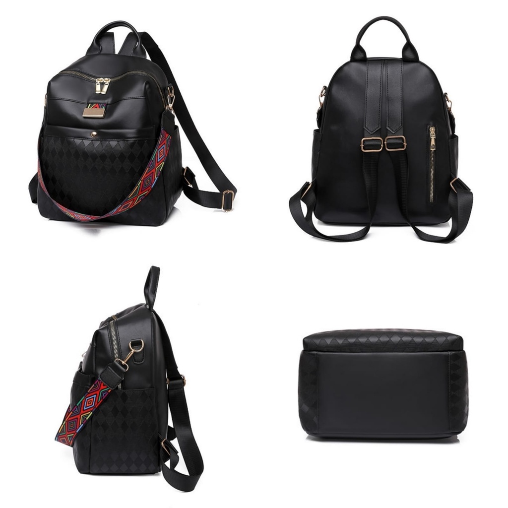 TAS RANSEL WANITA IMPORT KULIT HITAM VANESSA SEKOLAH BACKPACK GENDONG PREMIUM PUNGGUNG KULIAH KERJA KEKINIAN CEWEK TA666B5 MURAH REMAJA BATAM