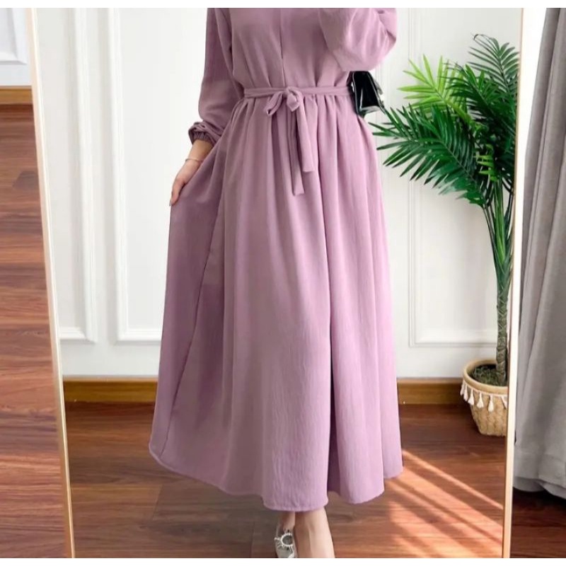 Bavin Midi Dress/ Dress Crinkle Airflow Premium/ Ziper Depan (Busui Friendly)/ Fashion Muslim Terbaru Kekinian/ Bisa Bayar Ditempat