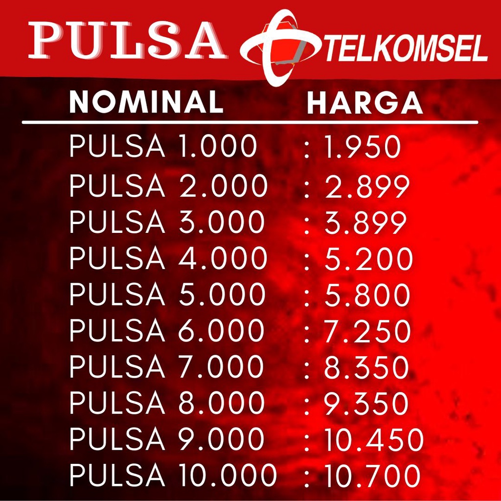 PULSA TELKOMSEL Kartu AS Loop Simpati REGULER 1K 2K 3K 4K 5K 6K 7K 8K 9K 10 TERMURAH