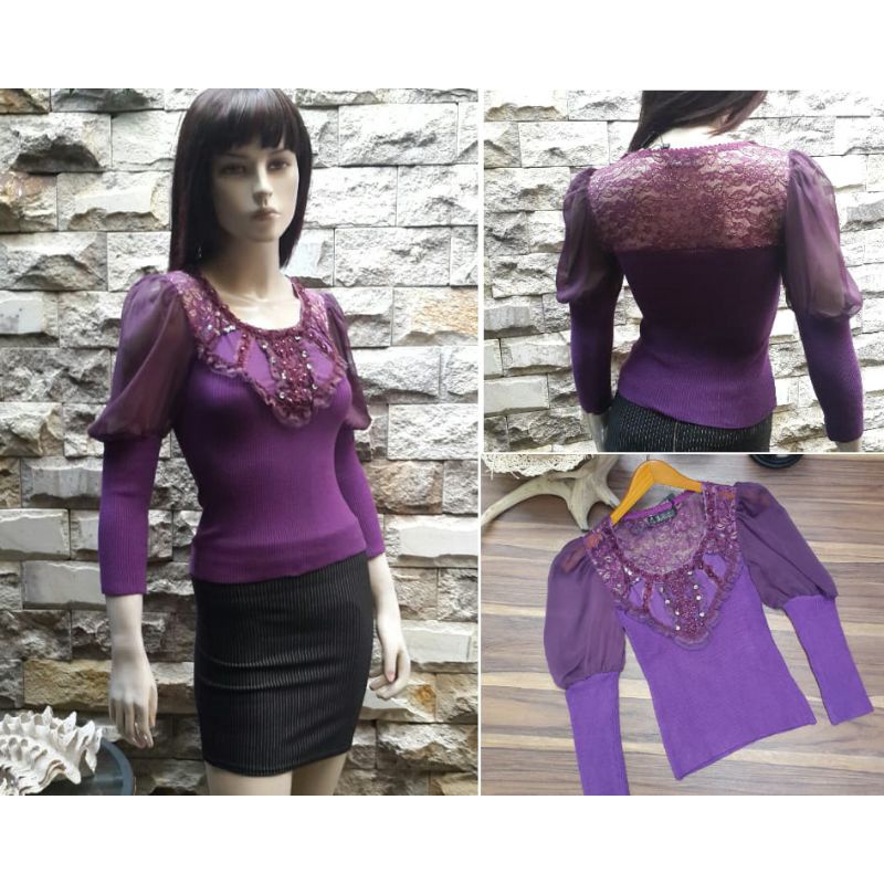 Atasan bahan rajut + brukat kombinasi renda renda kualitas import