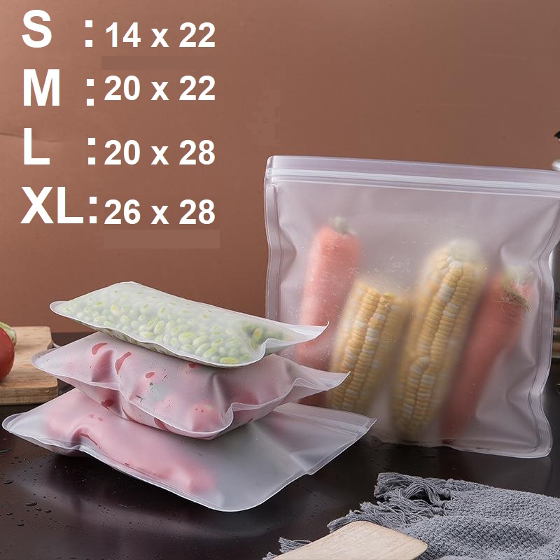 Reusable Ziplock Silicone Silikon Pouch Food Kantong Zip Zipper Klip Bag Makanan Kedap Udara Matte Plastik Kulkas Penyimpanan / Plastik Penyimpanan / Reusable