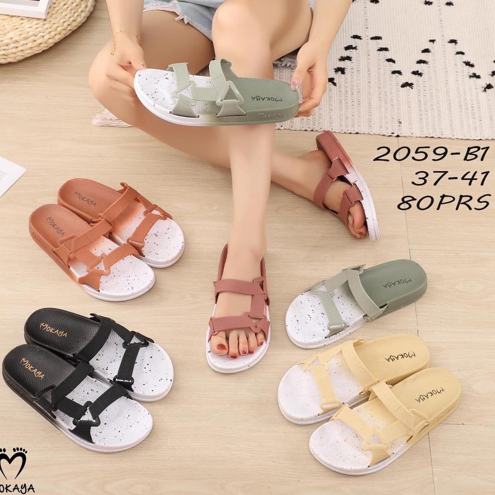 Sandal Slop Semi Gunung Wanita Warna SEMBUR Tali Sambung Keren Import Moka(37-41) ◦ IN.18Oc22ᶜ