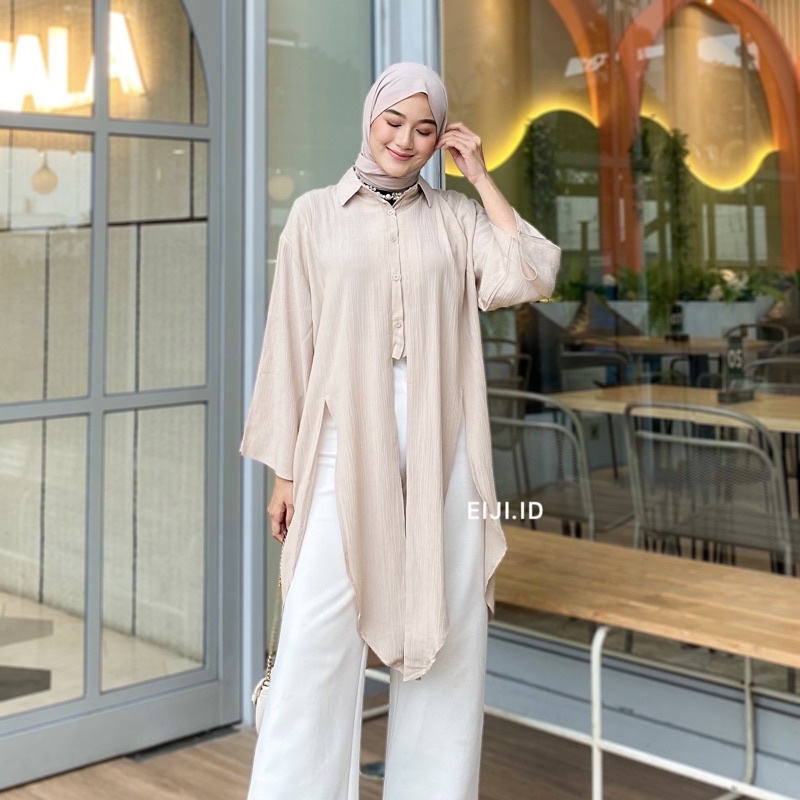 Lyra Oversize Dress - Midi Dress Tunik Blouse Wanita Linen Cringkle