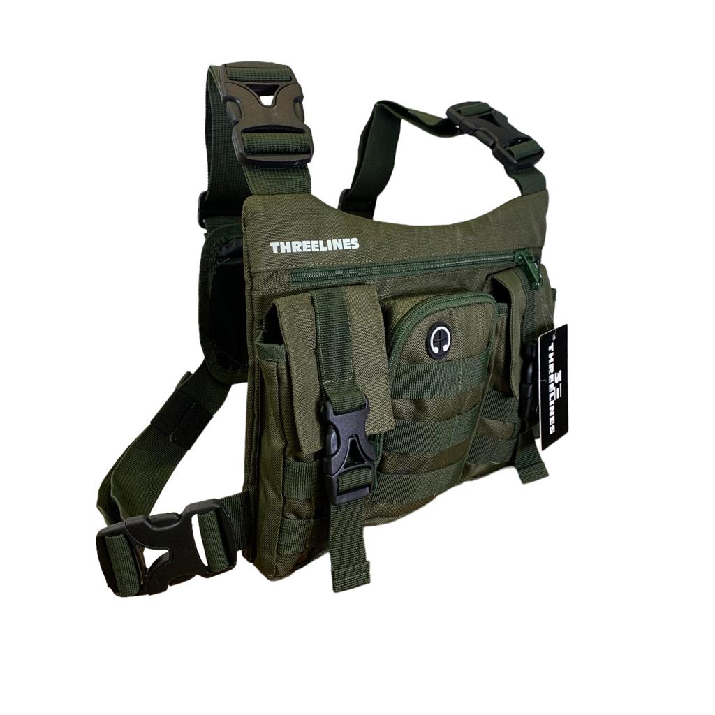 TAS DADA PRIA TACTICAL ORIGINAL THREELINES GREEN ARMY THREE POCKET / CHEST RIG BAG THREELINES GREEN ARMY ORIGINAL / CHEST BAG PREMIUM ORIGINAL THREELINES