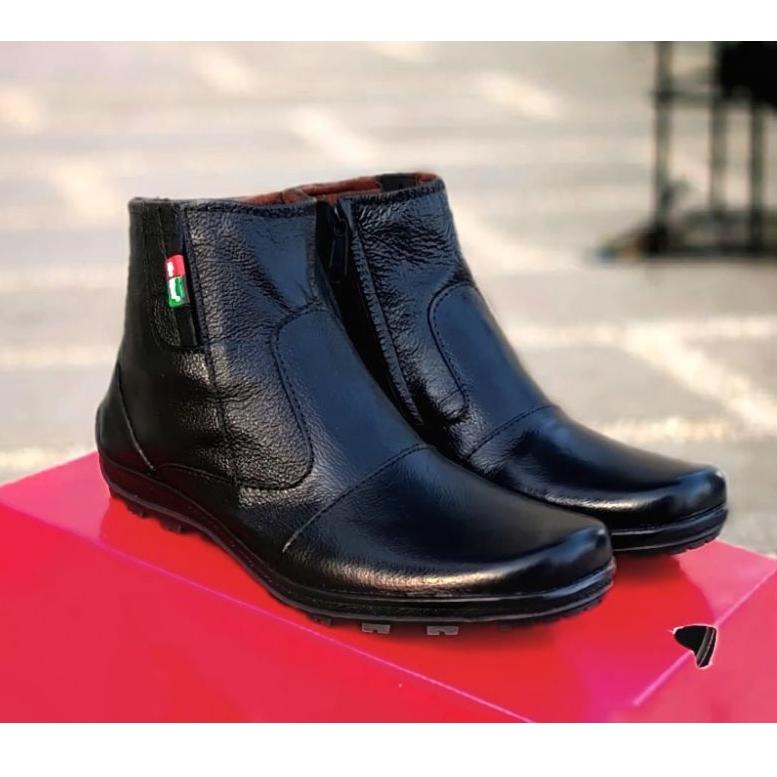 [SLG.22Oc22ᴴ] SM4RT - SEPATU PANTOFEL HITAM PRIA Kickers Boots Zipper Kulit Asli Resleting Formal Ke