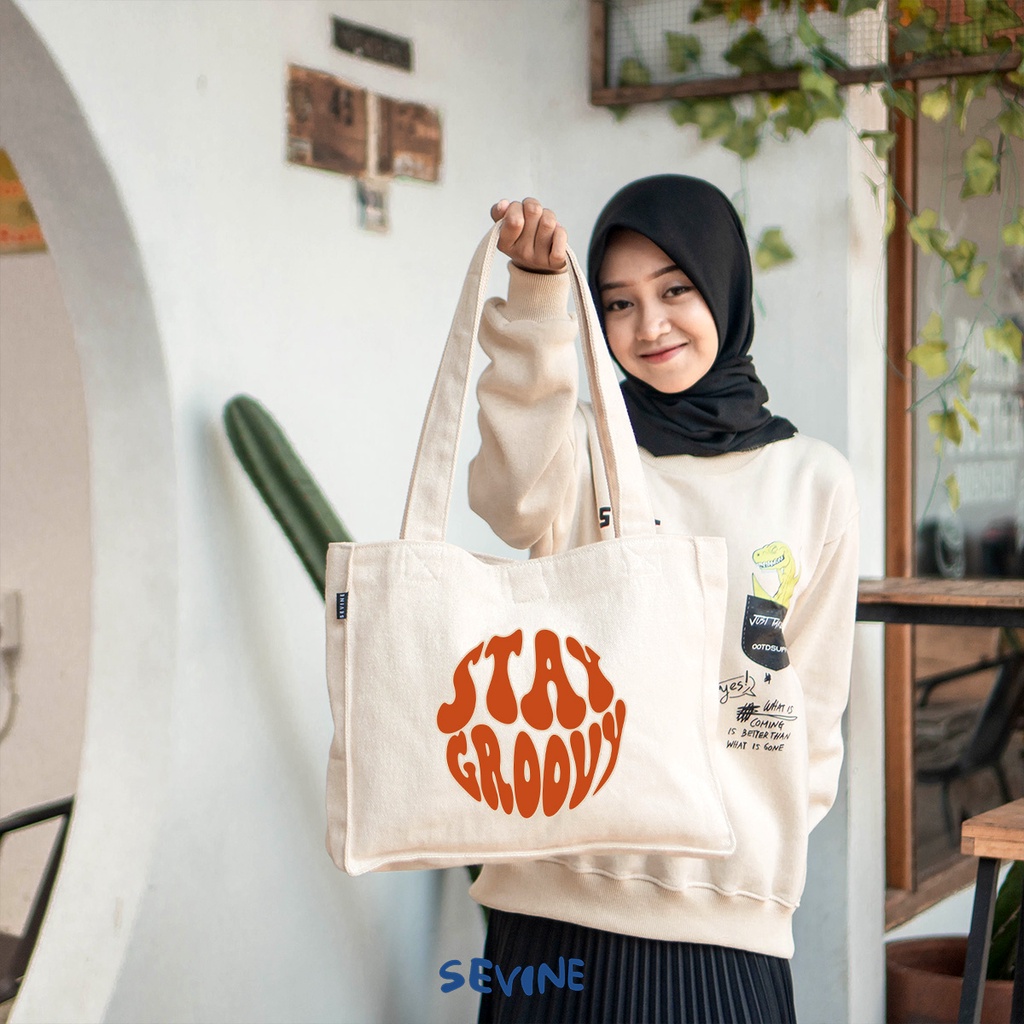 Sevine Totebag Kanvas Tas Wanita Tote Bag Kantong Laptop Kuliah Sekolah Kerja Quotes Aesthetic - KK